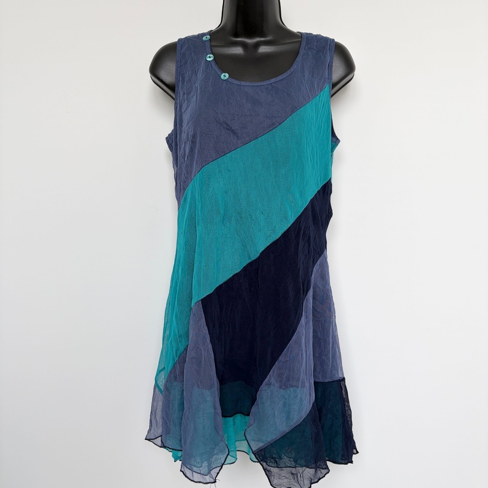 Y2K fairy tunic Colorblock Mesh Overlay Blue Teal